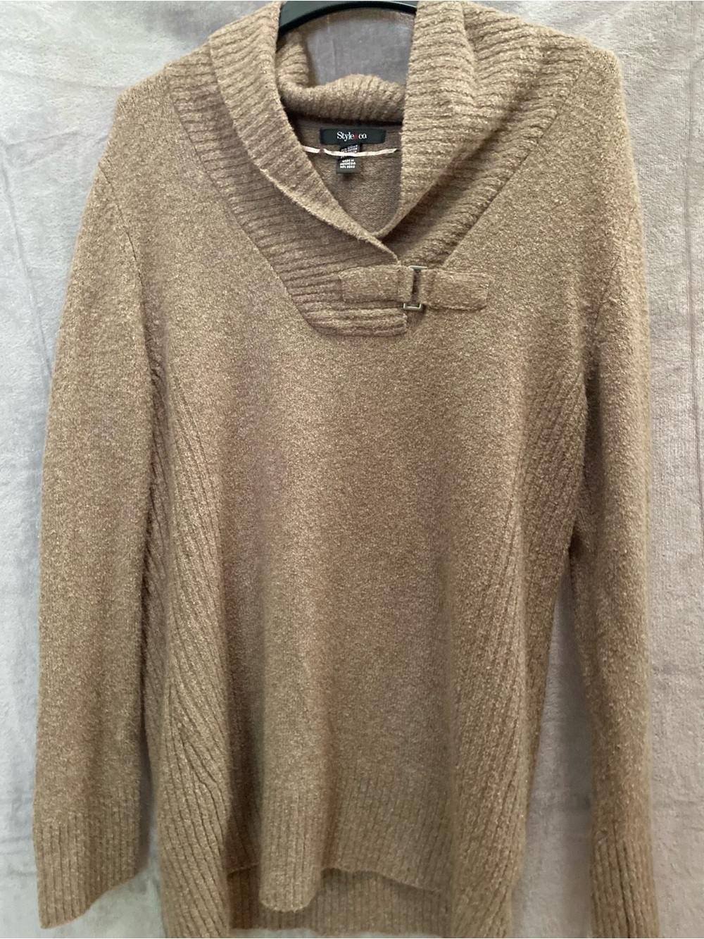 Style & Co. Taupe Women’s XL Cowl Neck Buckle Knit Pullover Sweater Tunic